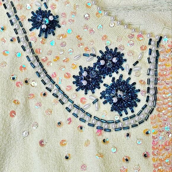 Moth Anthropologie 2004 Vibrant Light Green Beaded & Sequined Cardigan Sweater - Picture 3 of 13